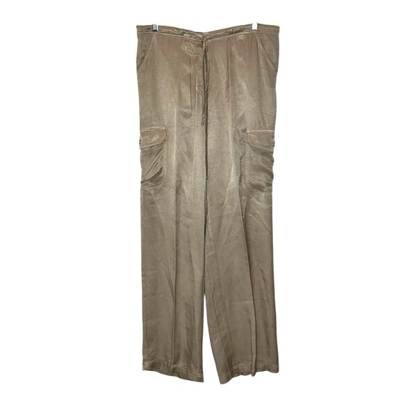 Johnny Was Womens Taupe Satin Straight-Leg Cargo Pants Size Small - Picture 2 of 8